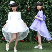 Hot 2016 Girl Wedding Party Performance Costume Children Clothing Girl Dresses White Lace Princess Dress Kids Costume Ball Gown