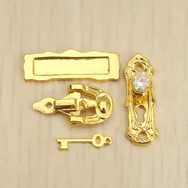 1:12 Miniature Gold Door Ring Lock Door Set Alloy Retro House Miniature Door Lock Doll House Furniture Accessories for Doll Ho 2