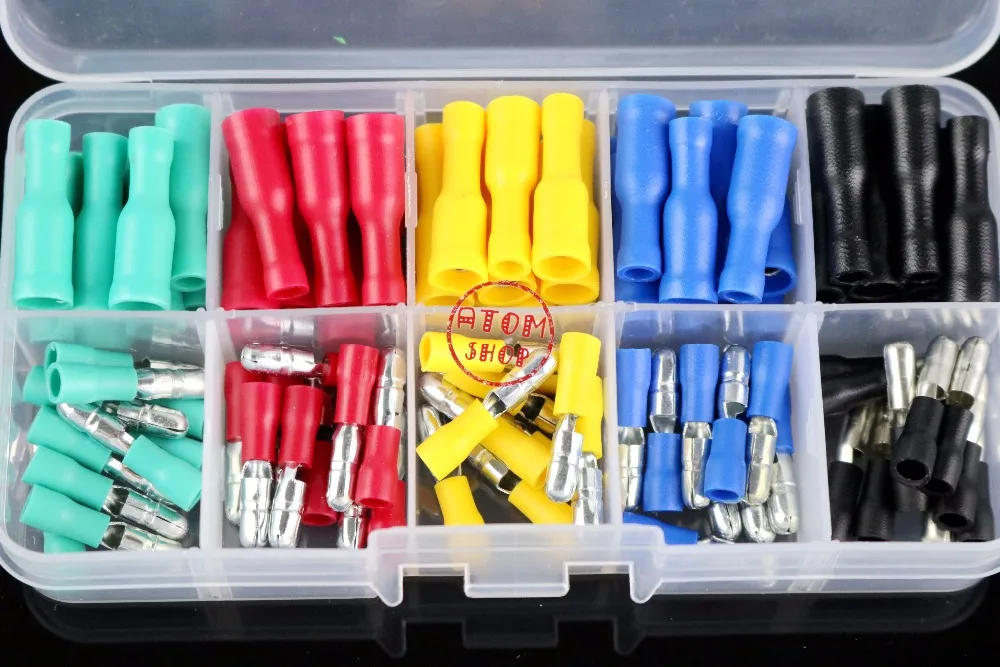 

connector 100PCS 50SET Butt joint terminal wire connector 5 color bullet head set FRD-MPD1-156 male female pair joint
