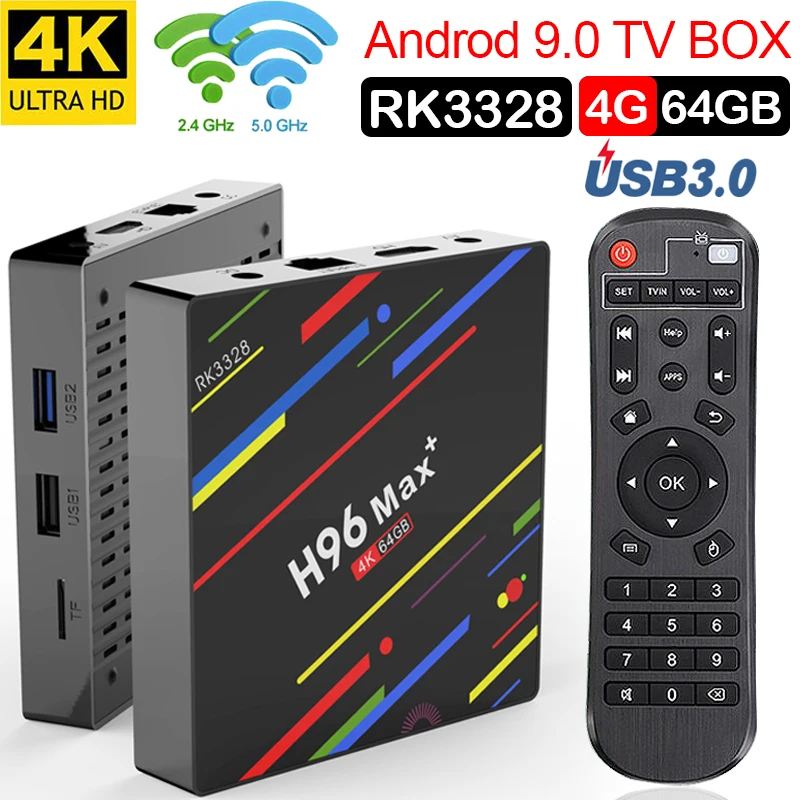 

H96 MAX Plus Smart TV BOX Android 8.1 RK3328 4K Media Player QuadCore 4GB Ram 64GB ROM 8.1 H96Max + TV BOX USB3.0 BT pk h96 pro