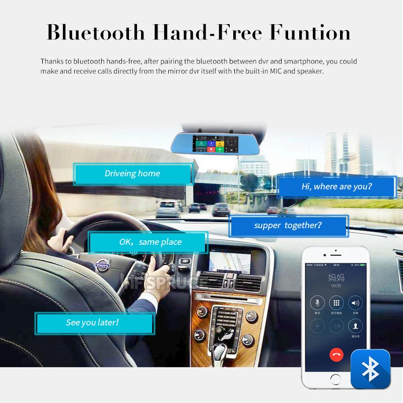 Infispruce Автомобильный видеорегистратор зеркало 7 &quot3G Автомобильная камера GPS Bluetooth