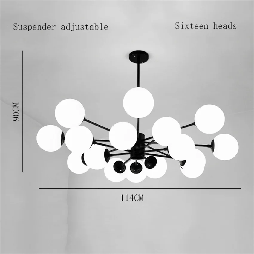 Скандинавский светодиодный подвесной светильник современная гостиная ресторан подвесные светильники для спальни домашняя комнатная Подвесная лампа Кухонные светильники - Цвет корпуса: Black 16 heads