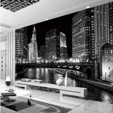 Пользовательские 3D Настенные обои черный и белый Городской Ночной пейзаж фрески Гостиная ТВ фон стены Современный простой Papel де Parede