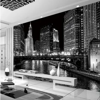 

Custom 3D Mural Wallpaper Black And White City Night Landscape Murals Living Room TV Backdrop Wall Modern Simple Papel De Parede