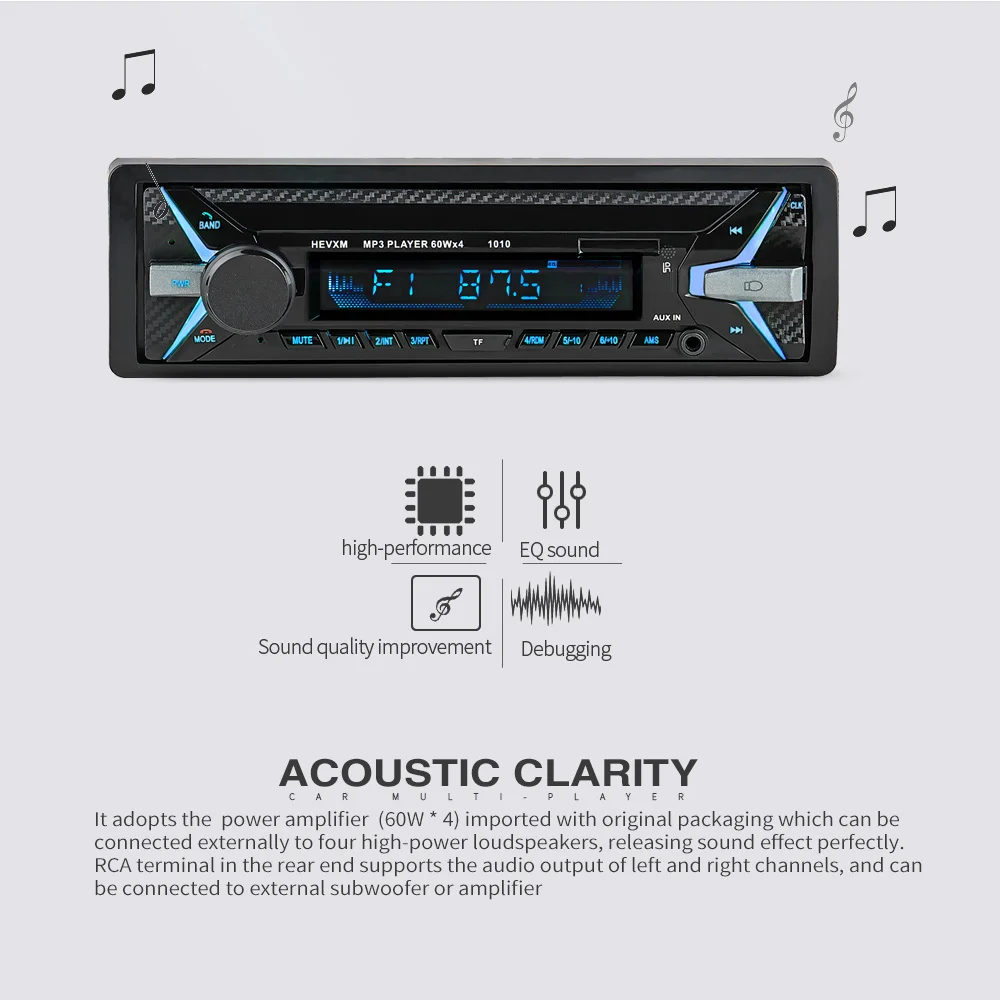 Hevxm Bluetooth 1Din 12 V Многофункциональный Авторадио MP3-плеер FM Музыкальный радиоплеер U диск воспроизведение автомобиля аудио mp3-плеер 1010