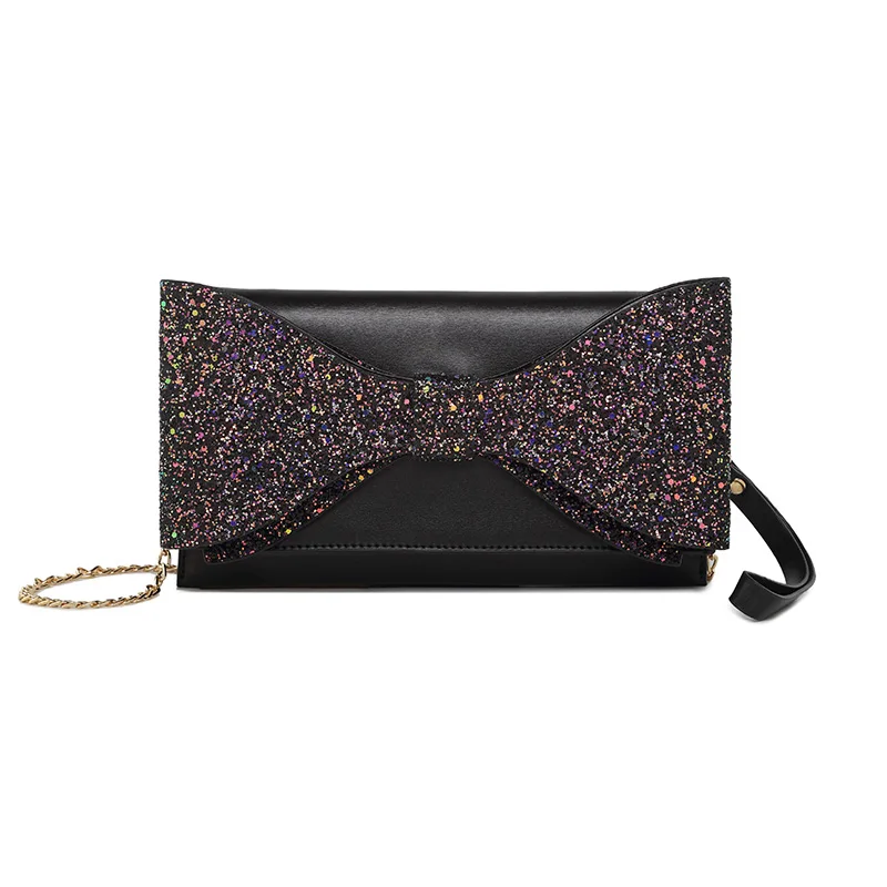 

Bowknot Fashion Dinner Package Diamond Hand Take Package Purse With Chain Sequins Interior Compartment Wallets