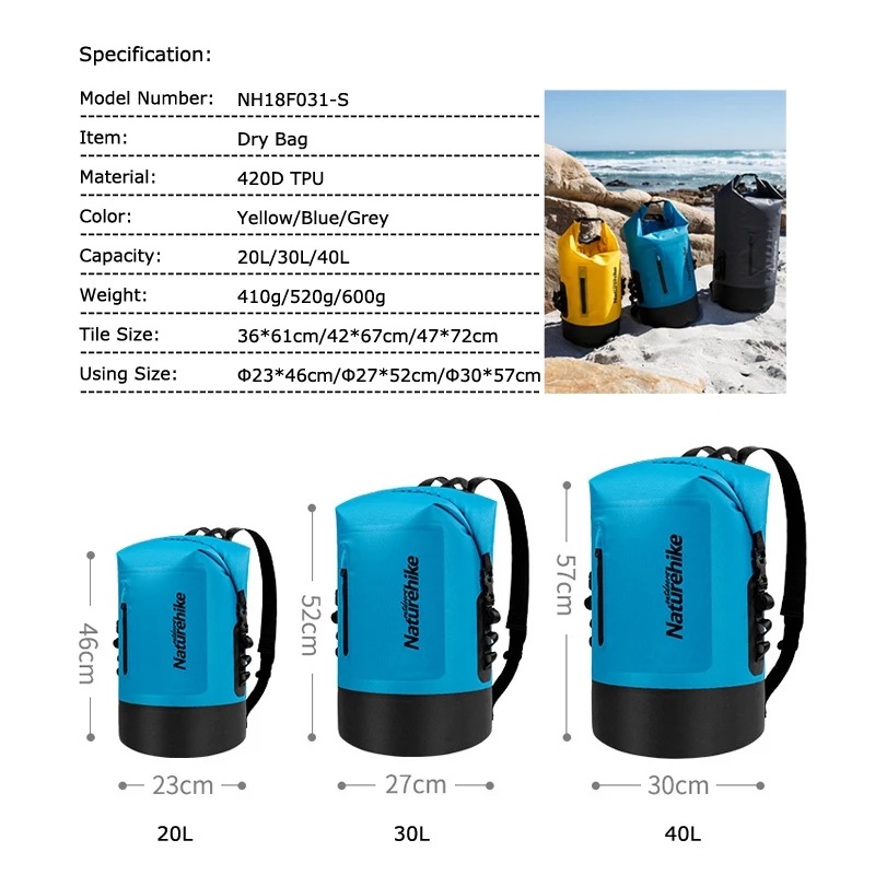 Водонепроницаемый рюкзак Naturehike NH18F031 S для сухой и влажной воды сумка рафтинга