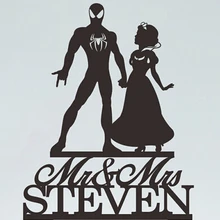 Пользовательские Бэтмен Белоснежка пара Персонализированные Mr Mrs фамилия Свадебный торт Toppers