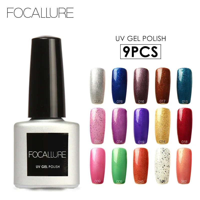 FOCALLURE 9Pcs/lot Newest Color Gel Polish Nail Set Long Lasting Led Sexy Color Series UV Nail Gel High Quality 7ML Salon Gel