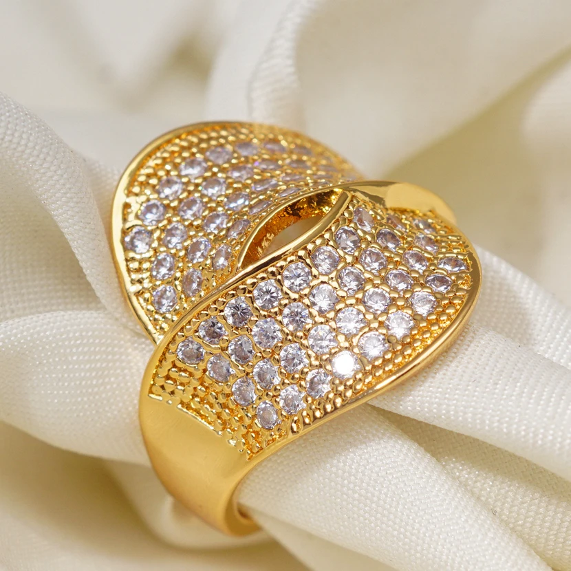 Hyperbole Luxury Wedding Unique Gold Plt Rings for Women Middle East Style Cubic Zircon Fashion Dubai Jewelry Dropshipping