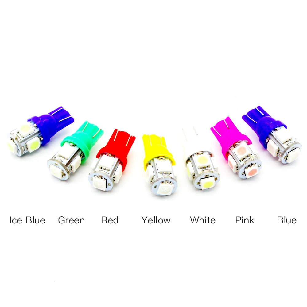 W5W White Red Blue LED Lights Car Dashboard Trunk Signal Replacement Reverse Wedge SMD 5050 12V T10 194 168 2825 Lamp Bulb 10x