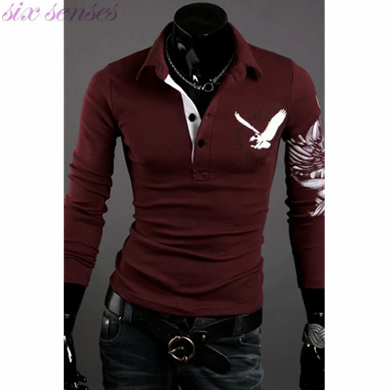 European Style Men Polo Shirts Long Sleeve Turn Down Collar Casual