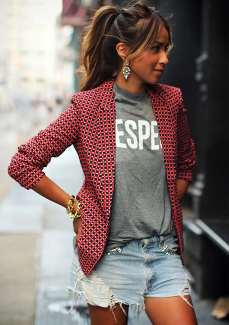 ZOGAA Women Vintage Plaid Blazer Autumn Pockets Lapel Jackets Female Retro Suits Coat Casual Red Work Feminino Outerwear Coats