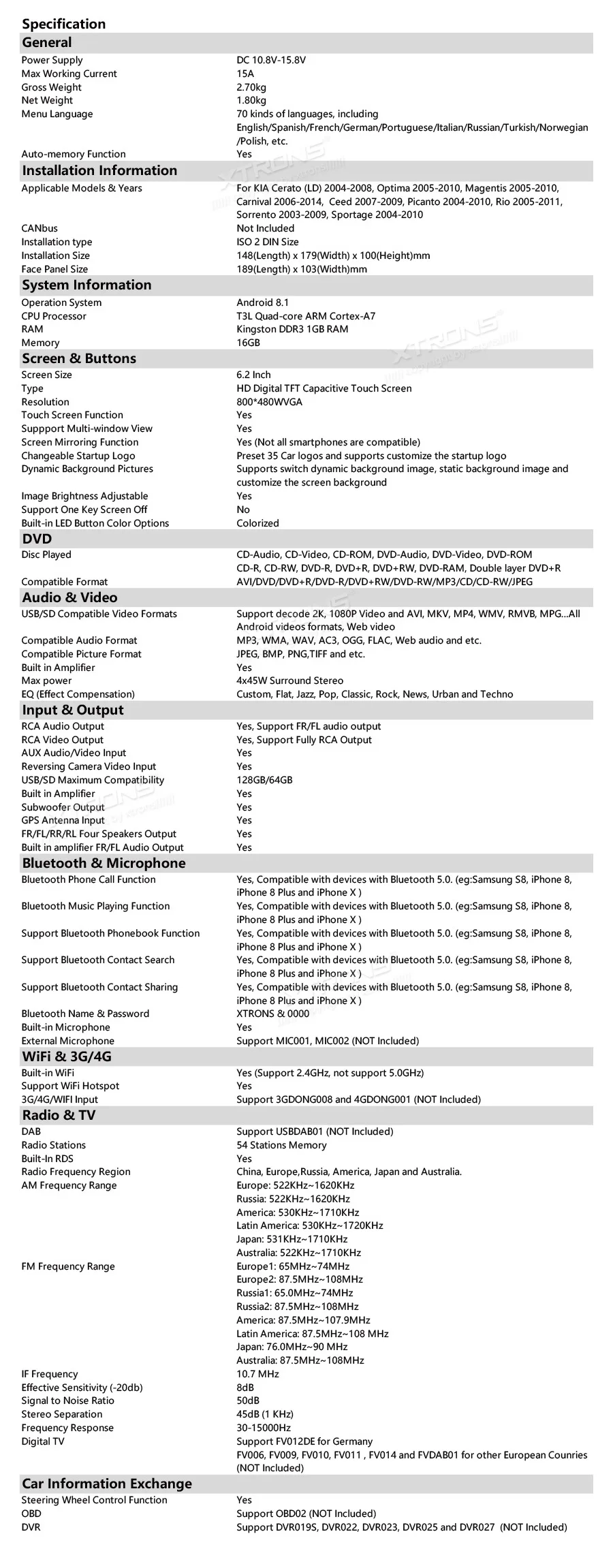 Excellent 6.2" Android 8.1 Oreo OS Car DVD Multimedia Navigation GPS Radio for Kia Magentis 2005-2010 & Rio 2005-2011 & Morning 2007-2011 24
