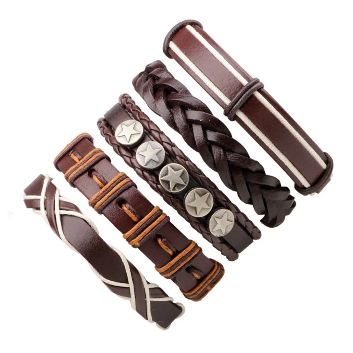 1 комплект, 5 шт., многослойный кожаный браслет, мужские ювелирные изделия, Boho Rock, деревянные браслеты из бисера для женщин, винтажные браслеты и браслеты, новинка - Окраска металла: 5PC