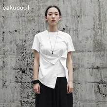 Cakucool новые женские летние топы Harajuku Корейская белая футболка тонкая Асимметричная Новинка Дизайн Минимальная футболка Femme