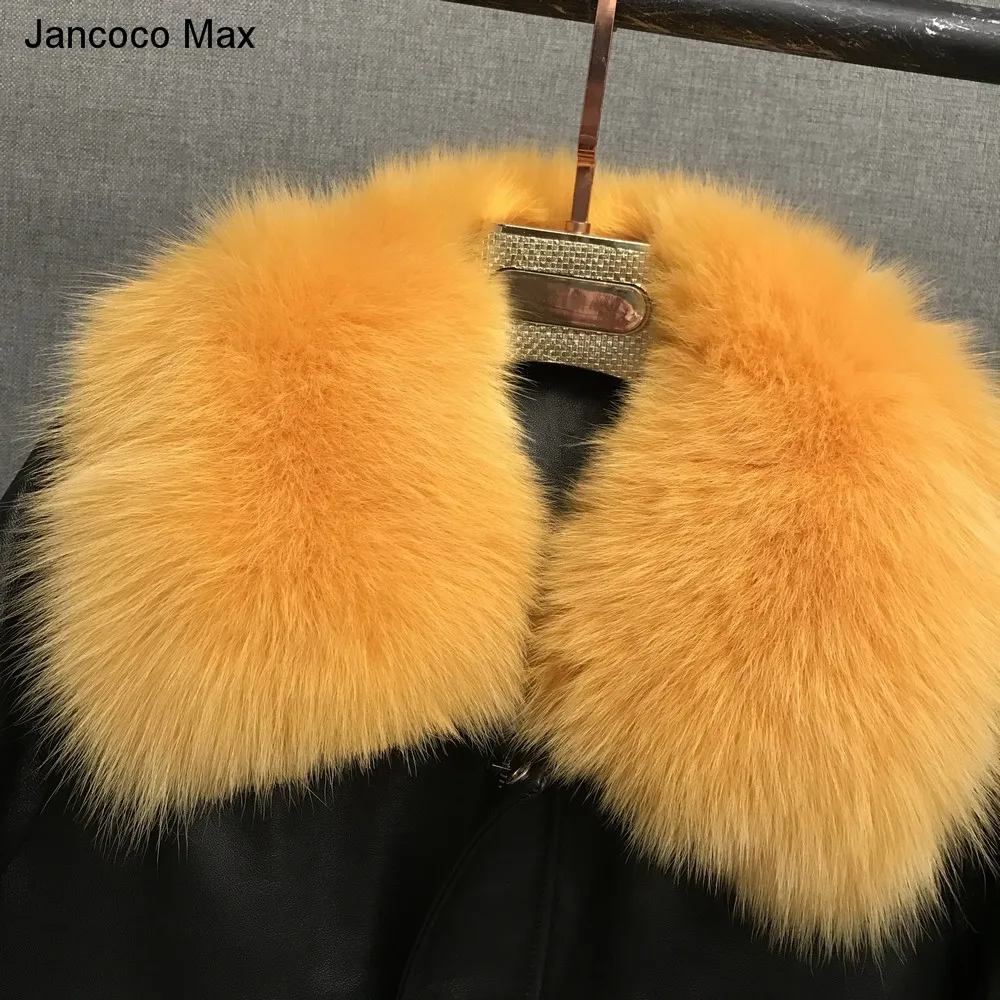Jancoco Max/Женская куртка из натуральной кожи из овечьей кожи с воротником из лисьего меха, пуховая куртка с подкладом Новинка S8001