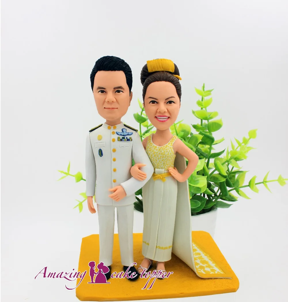 

2019 AMAZING CAKE TOPPER Military uniform elegant wedding dress Toys Custom Polymer Clay Figure From Pictures