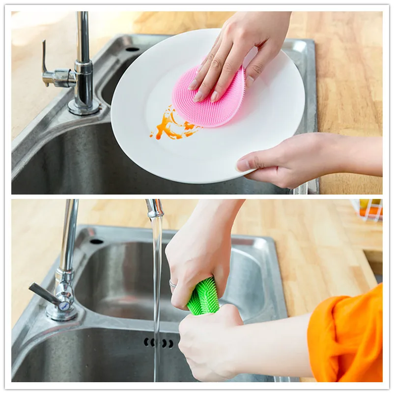 Kitchen Silicone Sponge Washing-up Brush Cleaning Dish Sponges Cooking Silicone Sponge For Washing Dishes  (10)