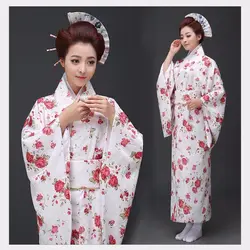 Новинка; хлопковое кимоно для японской леди; Традиционное вечернее платье юката с Obi; танцевальный сценический костюм; цветочный принт; 715-18