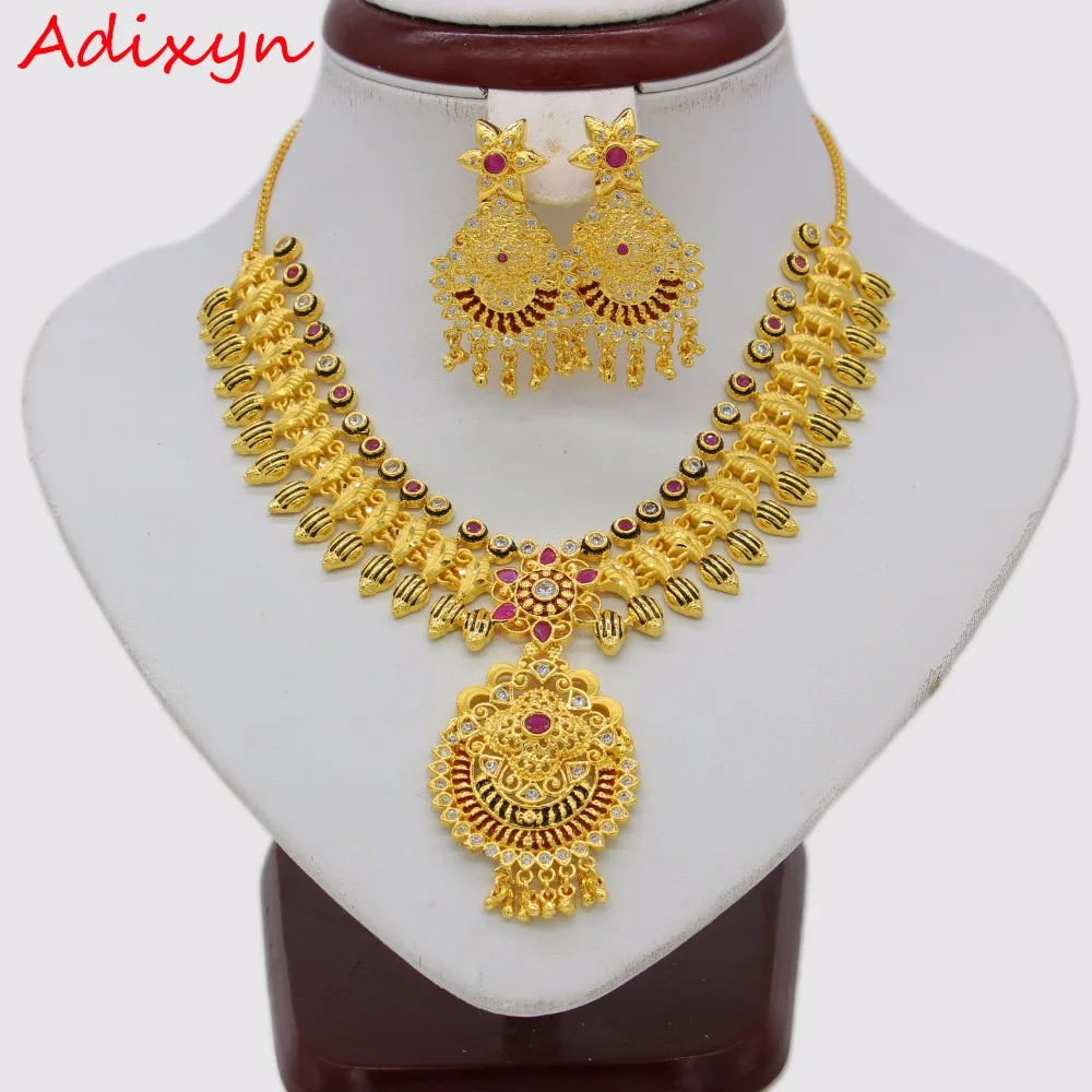 

Adixyn African Red Corundum Necklace/ Drop Earrings Jewelry Set For Women Gold Color Cubic Zirconia Ethiopian Arabic India Items