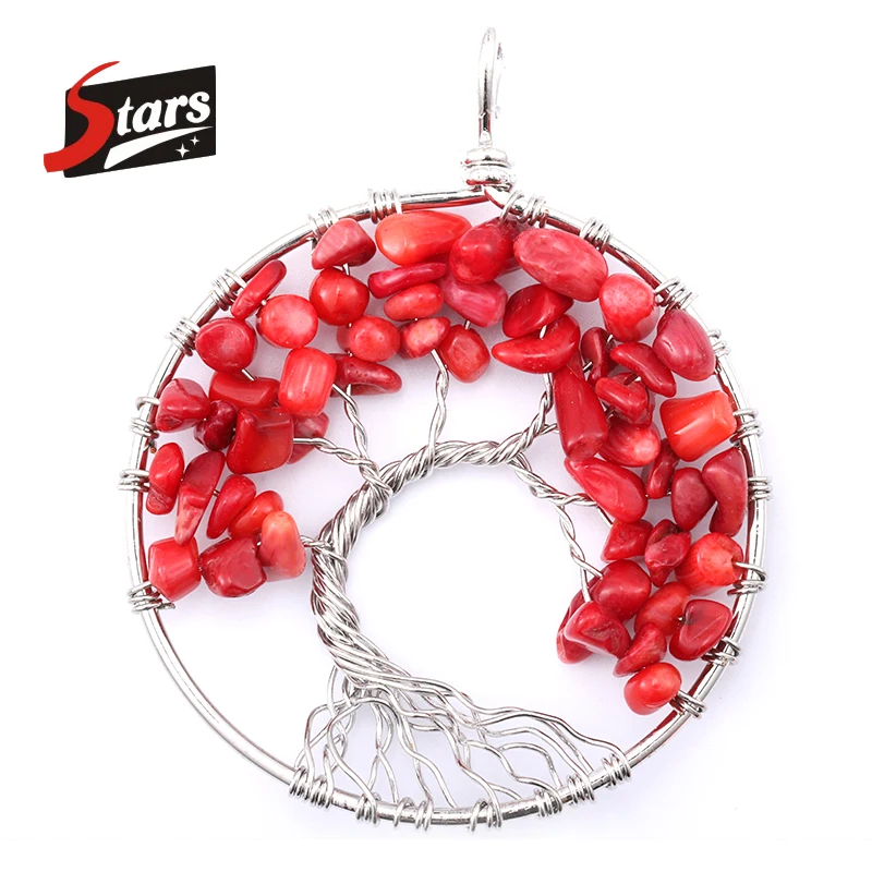 

Singreal Coral Stone Natural Stone Tree of Life Pendant for Women Handmade Necklaces Pandent Reiki Costume Jewelry