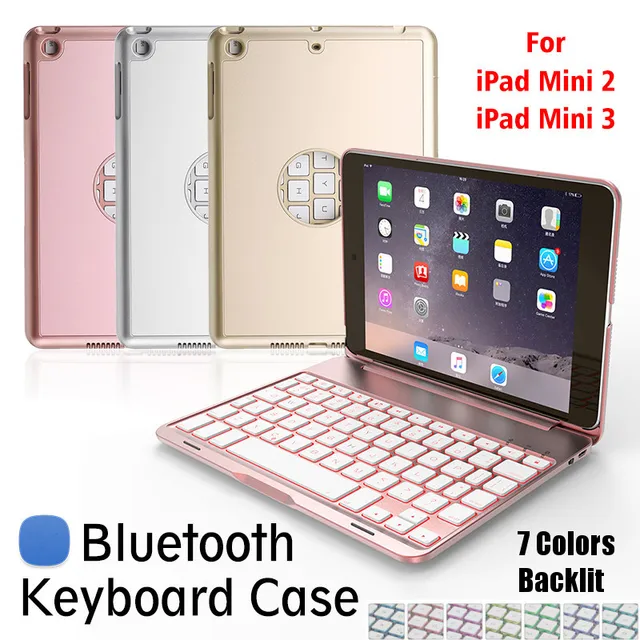 Special Price Mini Tablet Keyboard Case with 7 Color Backlit Dustproof Aluminum Bluetooth Keyboard Kickstand Cover For Apple For iPad Mini 2/3