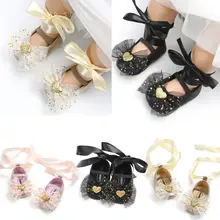 Брендовая новая милая детская обувь для новорожденных девочек и мальчиков, обувь для новорожденных, расшитая блестками, с бантом, с цветочным узором, без шнуровки, с кружевным ремешком, детская обувь 0-18 месяцев