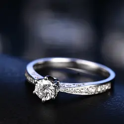6-коготь алмазов Обручение кольцо для Для женщин 18 К белого золота 0,30 + 0.20ct натуральный Ювелирные изделия с алмазами обручальное кольцо