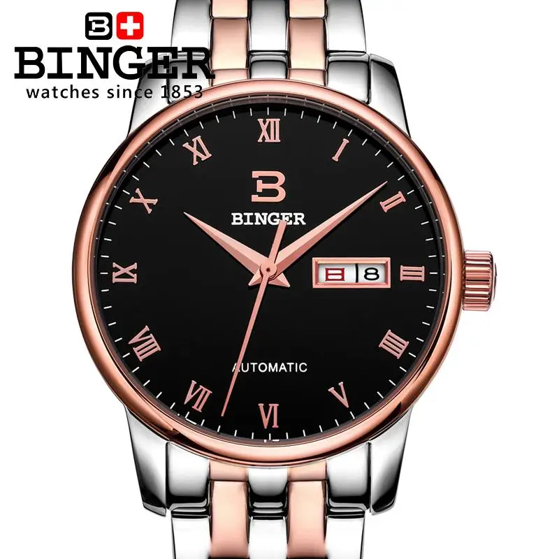Швейцария часы мужские роскошные brand18K золотые наручные часы Binger бизнес Механические часы полностью из нержавеющей стали, BG-0399-2