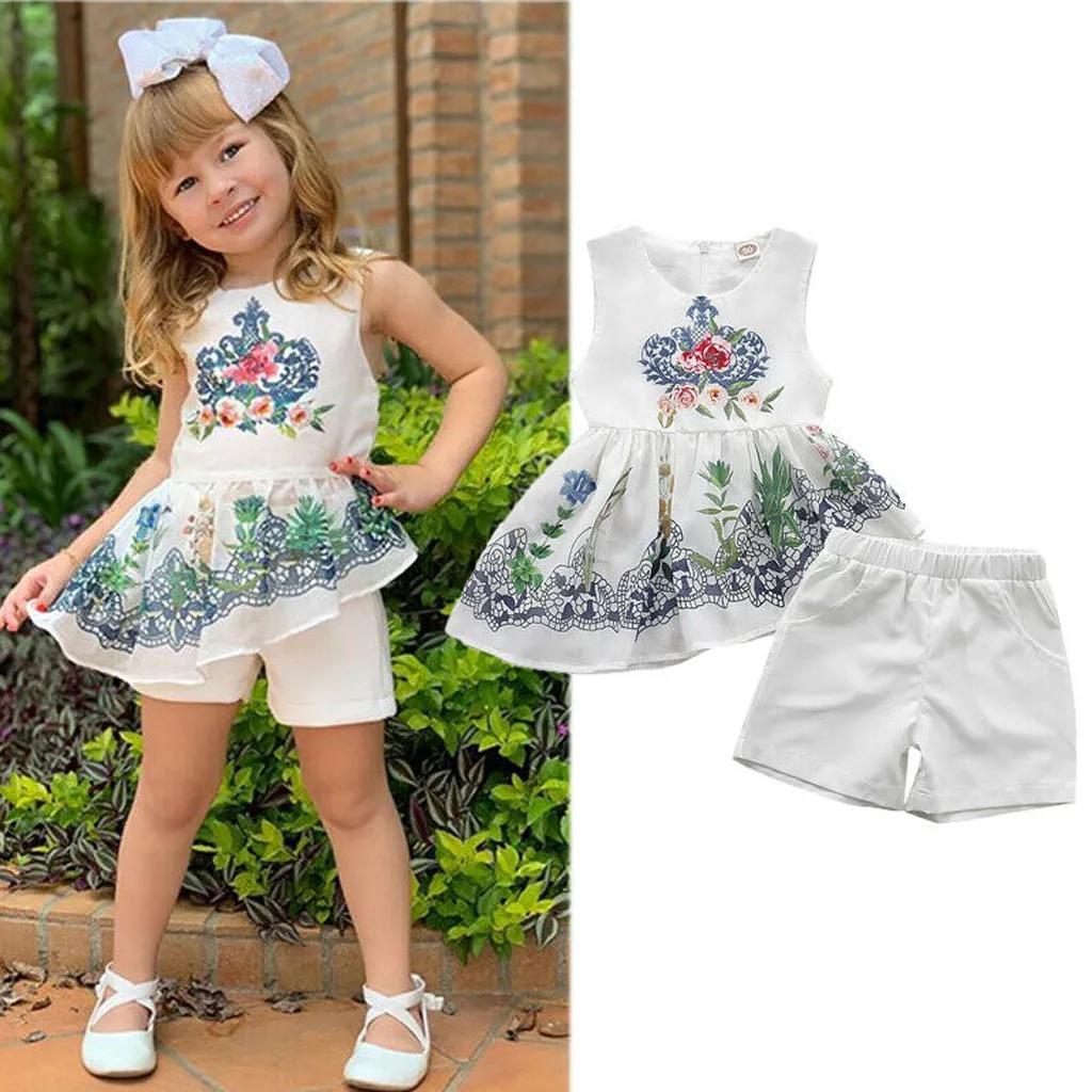 

Toddler Kid Baby Girl Sleeveless Ethnic style Printed Dress+Shorts Clothes Sets Clothes T shirt+short Pants