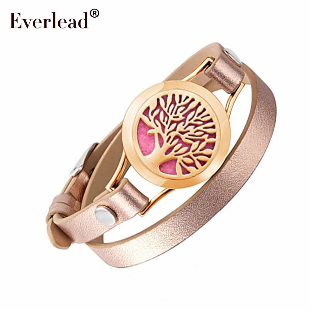 EVERLEAD Wrap Браслеты для женщин цвета розового золота Дерево жизни кожаный медальон