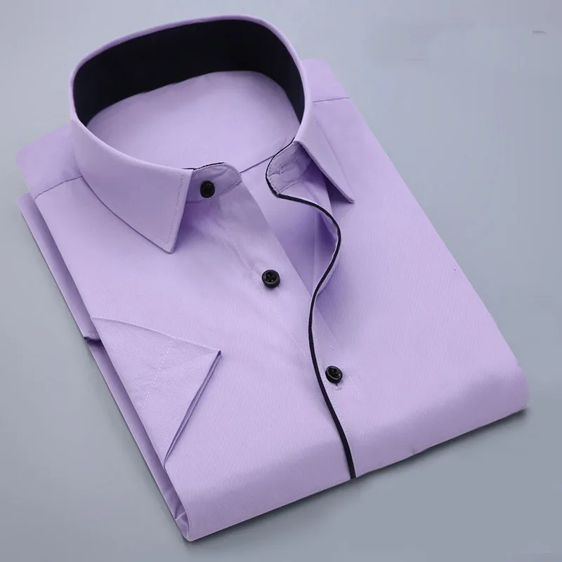 MFERLIER весна лето мужские рубашки 5XL 6XL 7XL 8XL 9XL 10XL большие размеры Бюст 168 см плюс размер рубашки мужские 10 цветов - Цвет: Purple short sleeve