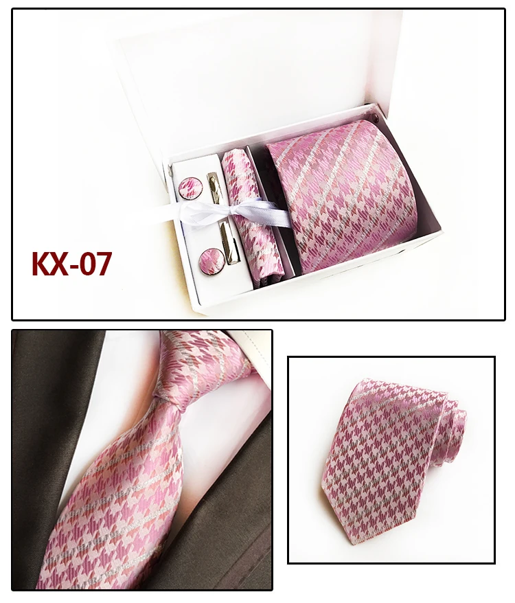 8 см дизайнер Для мужчин строгие галстуки Набор уникальных галстук с ярким узором комплекты платок с запонки, зажим для галстука подарочная