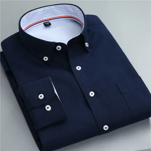 Новинка, горячая распродажа, высокое качество, ткань Оксфорд, с длинным рукавом, на пуговицах, воротник, легкий уход, удобные, тонкие, одноцветные, мужские рубашки на каждый день - Цвет: 710810