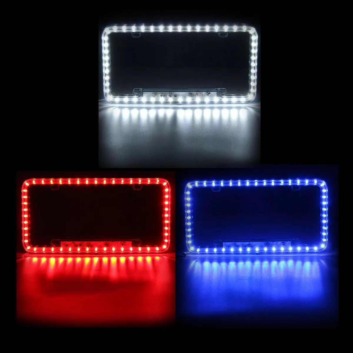 

Universal Blue/White/Red Car 54LED Lighting Acrylic Plastic License Plate Cover Frame