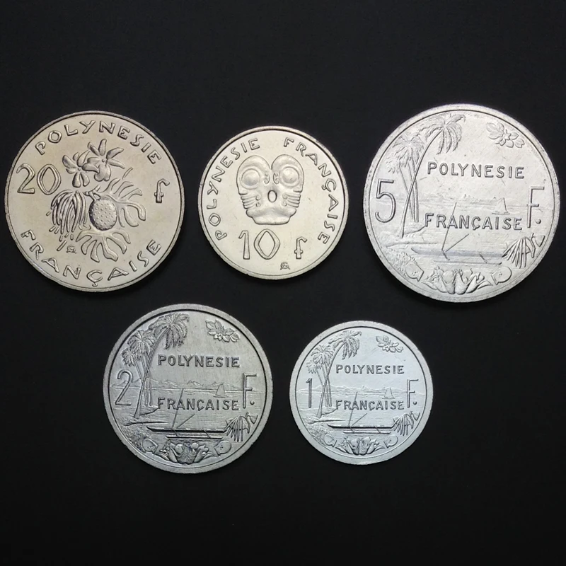 

Set 5Pcs French Polynesia Coins Set Old Edition, EU European 100% Real and Original Coin for Collection New