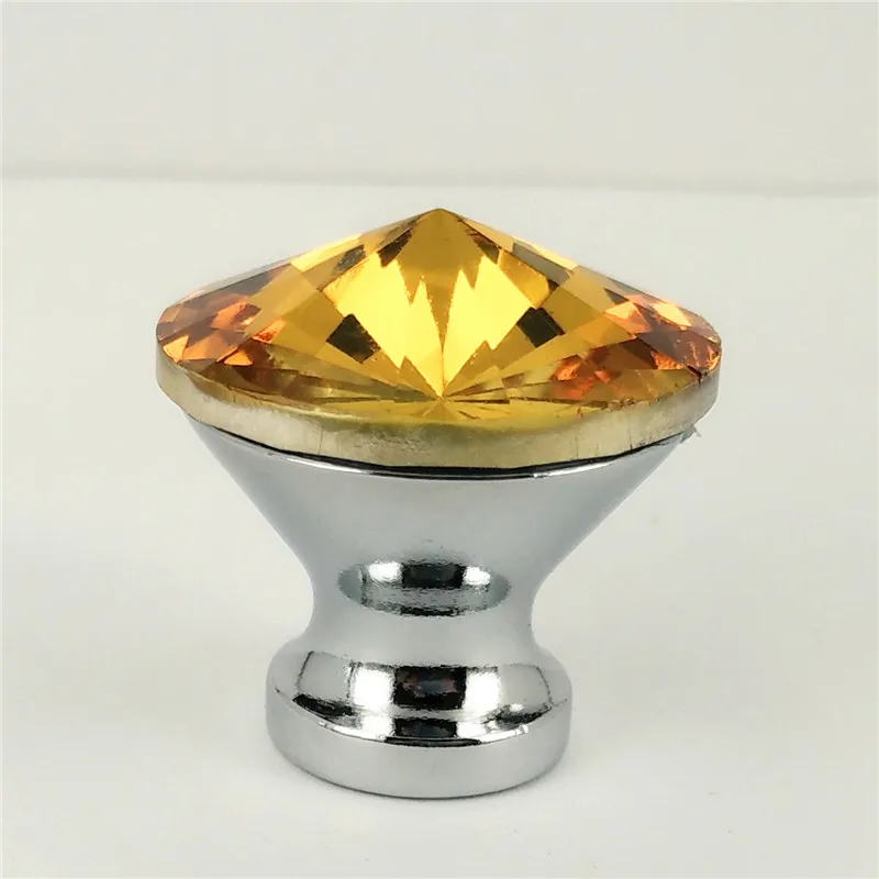 New 30mm Yellow Crystal Drawer Knob Wardrobe Closet Glass