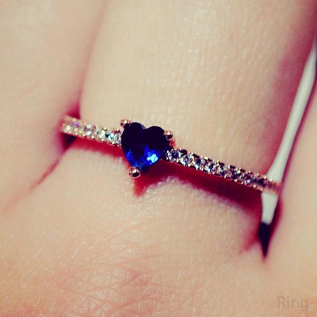

Rose Gold Silver Rings with Blue Zicron Heart Stone Fashion Jewelry for Women Best Gift 2018