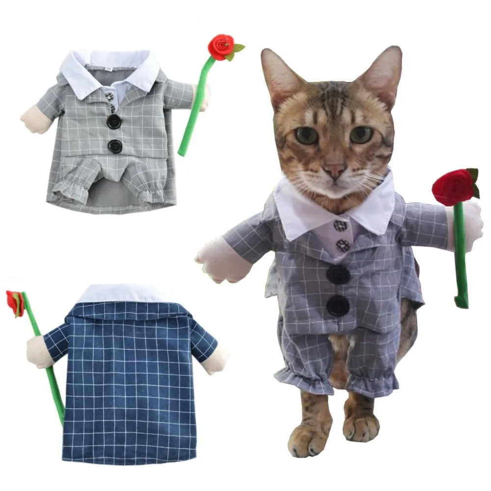 Dog Costume Plaid Funny Flower Pet Cat Costume Puppy Suit Dressing Up Wedding Party Clothes For Pet Cosplay Costume