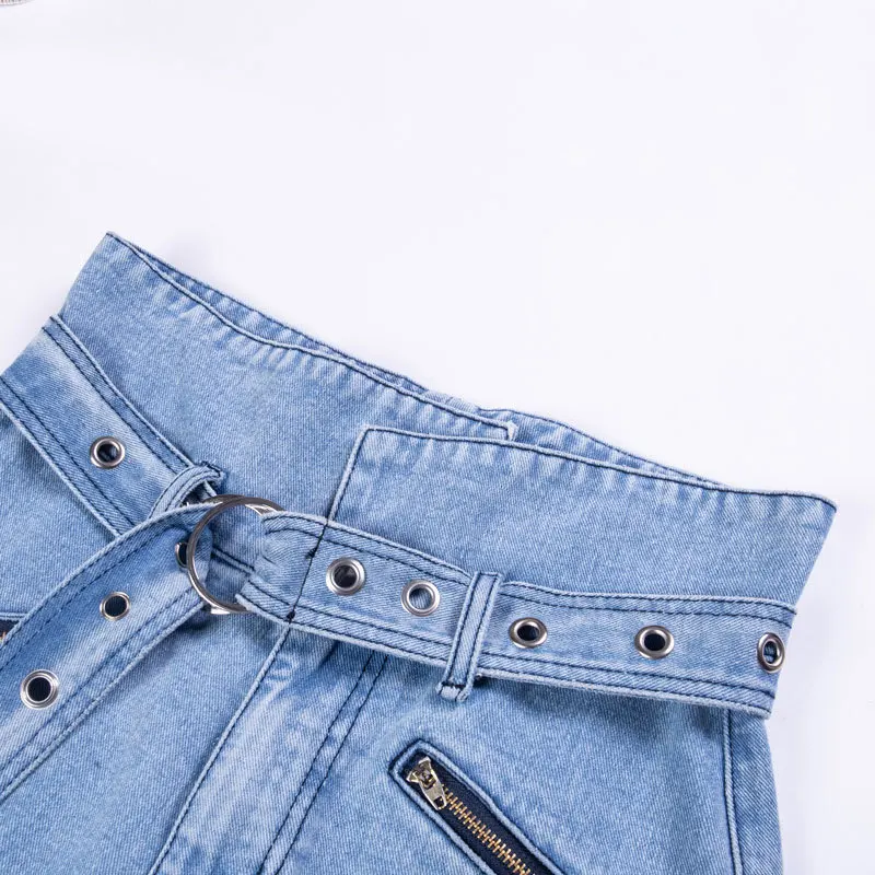 Корейские женские уличные джинсы пуш-ап с высокой талией с поясом на молнии весна лето женские узкие джинсовые узкие брюки
