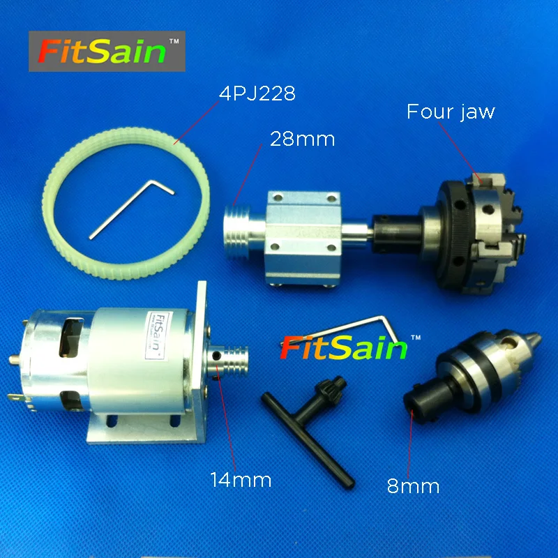 FitSain-775 DC24V 8000 об/мин шкив двигателя четыре кулачковый патрон D = 50 мм B12 сверлильный патрон 1,5-10 мм шкив Мини токарный шпиндель