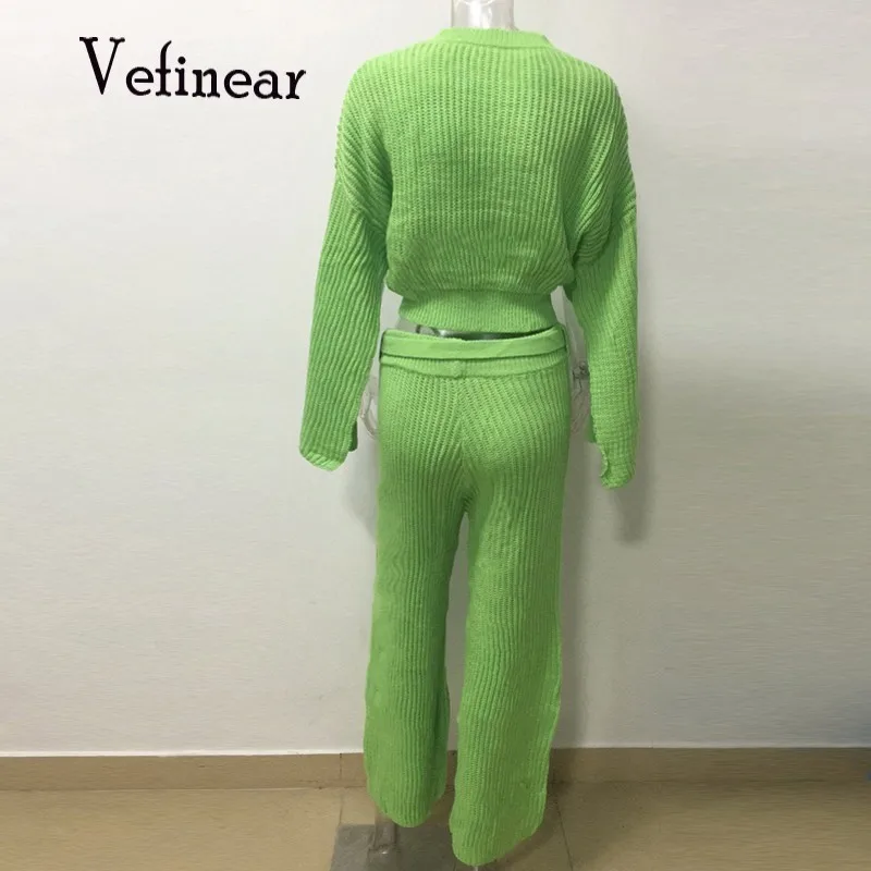 Vefinear женский осенне-зимний костюм из 2 предметов, вязаный спортивный костюм, пуловер, свитера, топы, сексуальный теплый свитер с длинным рукавом, штаны, комплекты XL