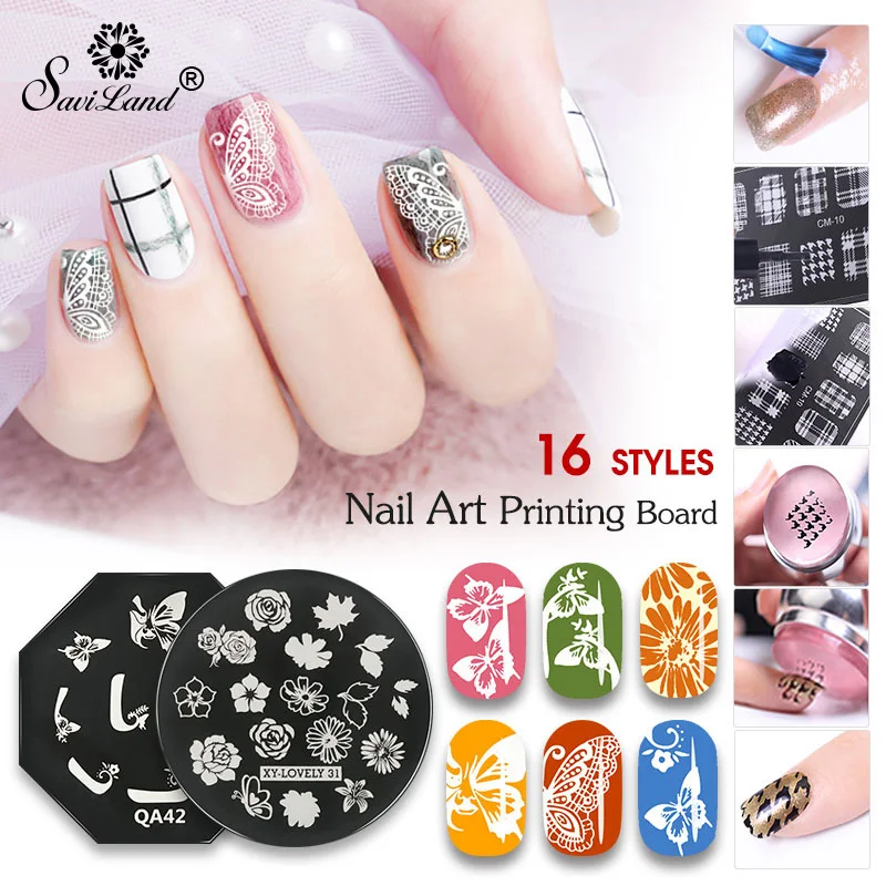 

Saviland 16 Styles Nail Stamping Template Flower Animal Pattern Image Plate Stainless Steel Manicure Stencil Tools