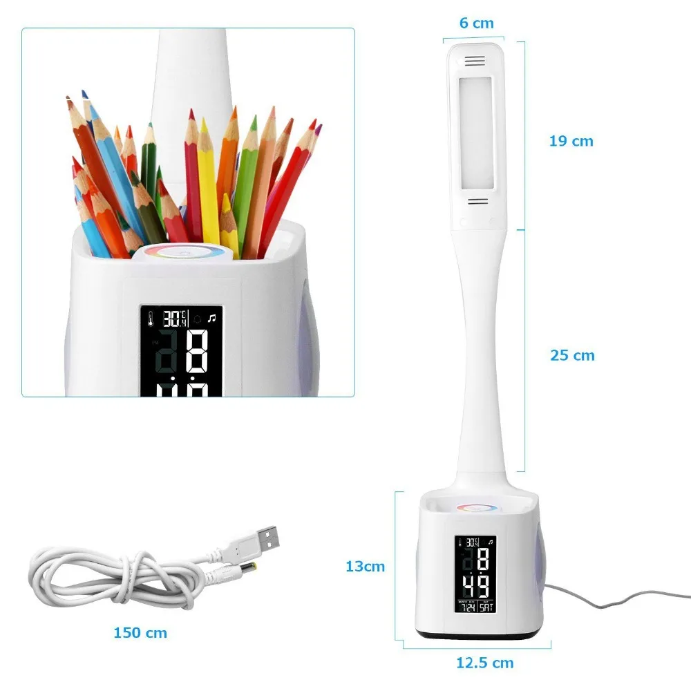 Billig WoodPow LED Flexible Arm Schreibtisch Lampe Mit Bildschirm Kalender Bunte RGB Nacht Licht Dimmbare USB LED Tisch Lampe Für Kinder studie