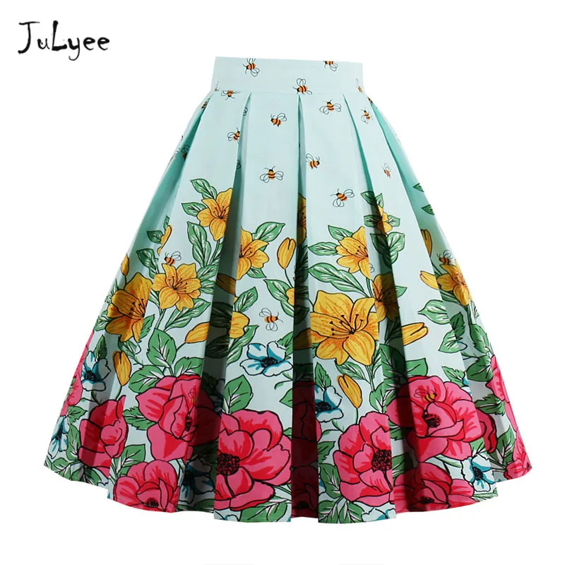 Julyee старинные цветочные летние женские юбка с высокой талией Короткая midi swing