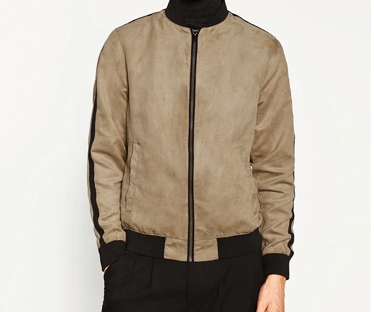 Bomber Suede Leather Jacket Men Patchwork Jacket Suede