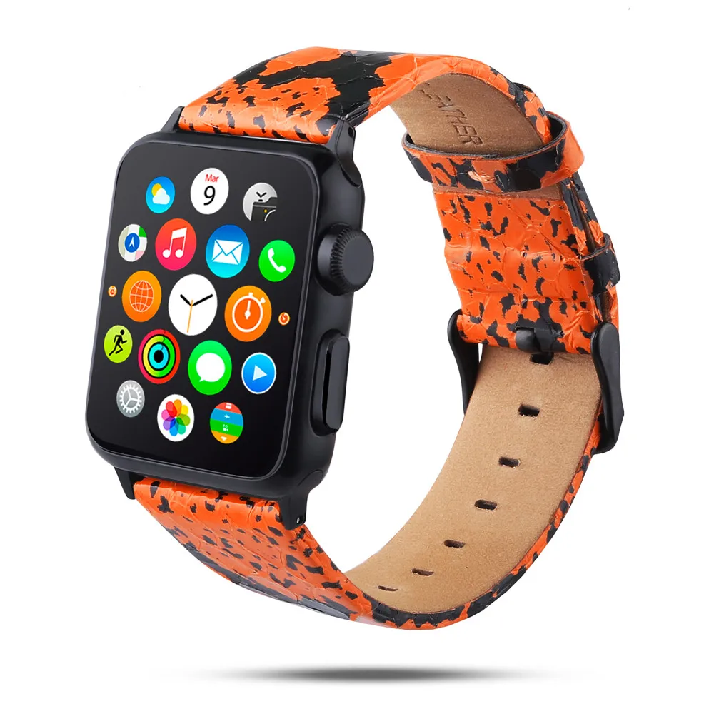 40/44/38 мм/42 мм Натуральная кожа ремешок для наручных часов Apple Watch Series 4, версия 1, 2, 3, ремешок из змеиной кожи замена Браслет для наручных часов iWatch, 4