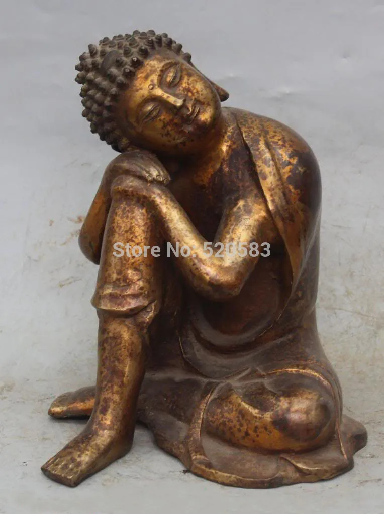 

Free Shipping 10"Chinese Tibetan Buddhism Bronze Gilt Sleep Shakyamuni Sakyamuni Buddha Statue