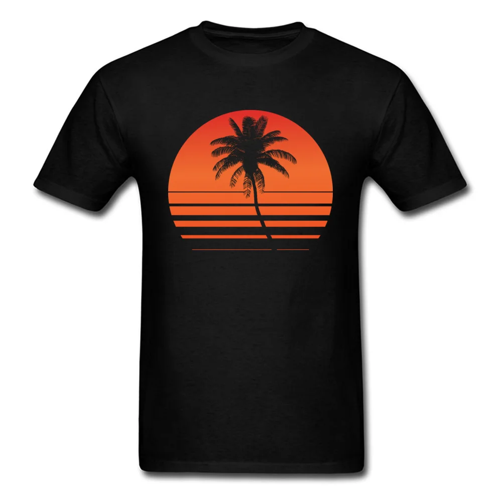 Male Tops Shirt sunset palm tree 2018 Discount Design T Shirt 100% Cotton Short Sleeve Normal Tee Shirts Crew Neck sunset palm tree black